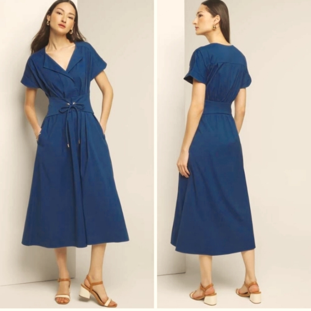 Short Sleeve Collar Poplin Midi Dress